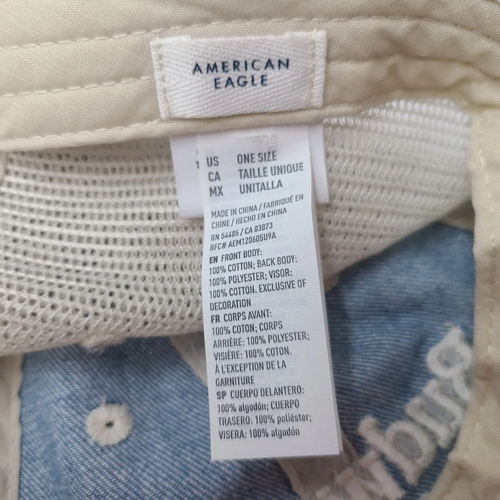 Budweiser Hat Strapback American Eagle Trucker Mesh Blue Beige Distressed Denim
